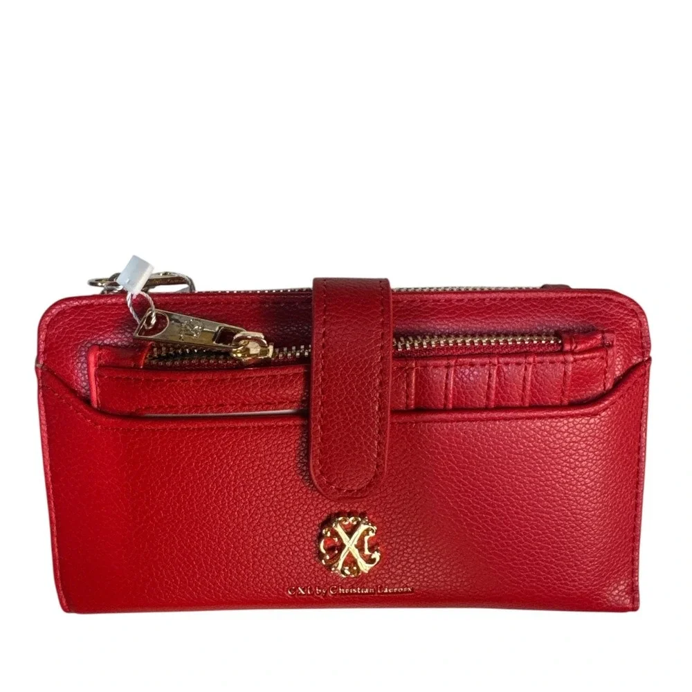 Christian Lacroix Bright Cherry Red Zip Around Wallet Wristlet‎ Clutch NWT